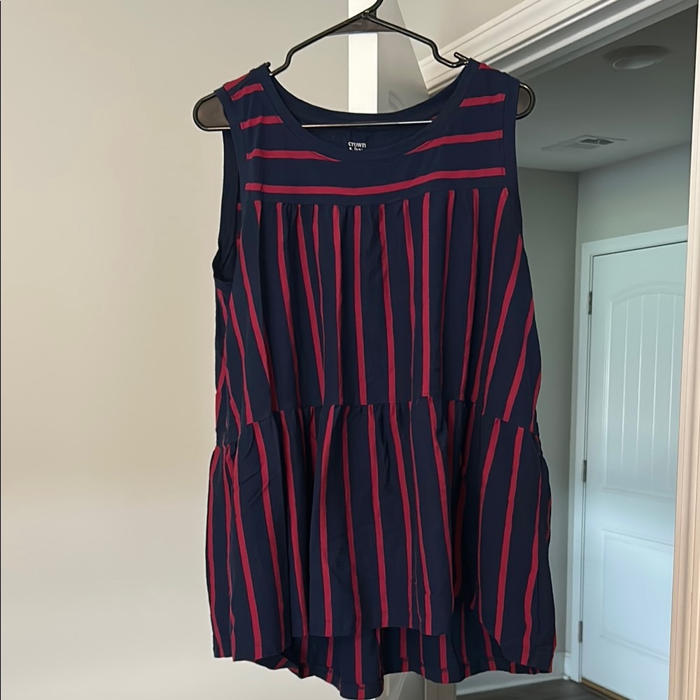 Crown & Ivy Blue and Red Sleeveless Too